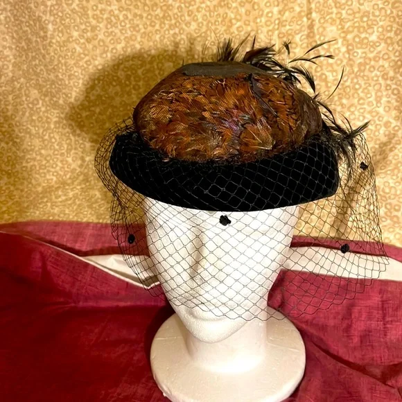 Vintage Don Anderson Pheasant Hat. Vintage 1950s Rounded Pillbox Colorful Pheasant Feather Don  main image 3